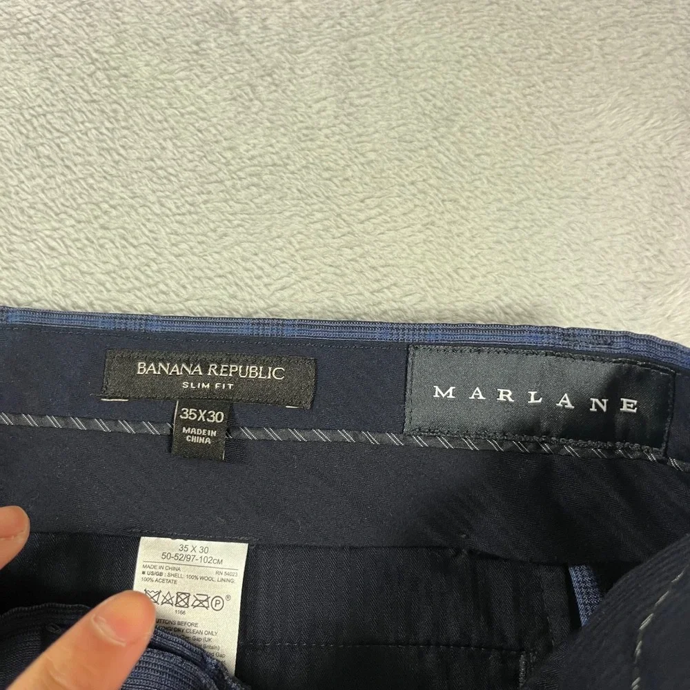 Banana Republic Slim Fit Suit 44R 35x30 Blue Plaid Marlane Italian Wool Mens
